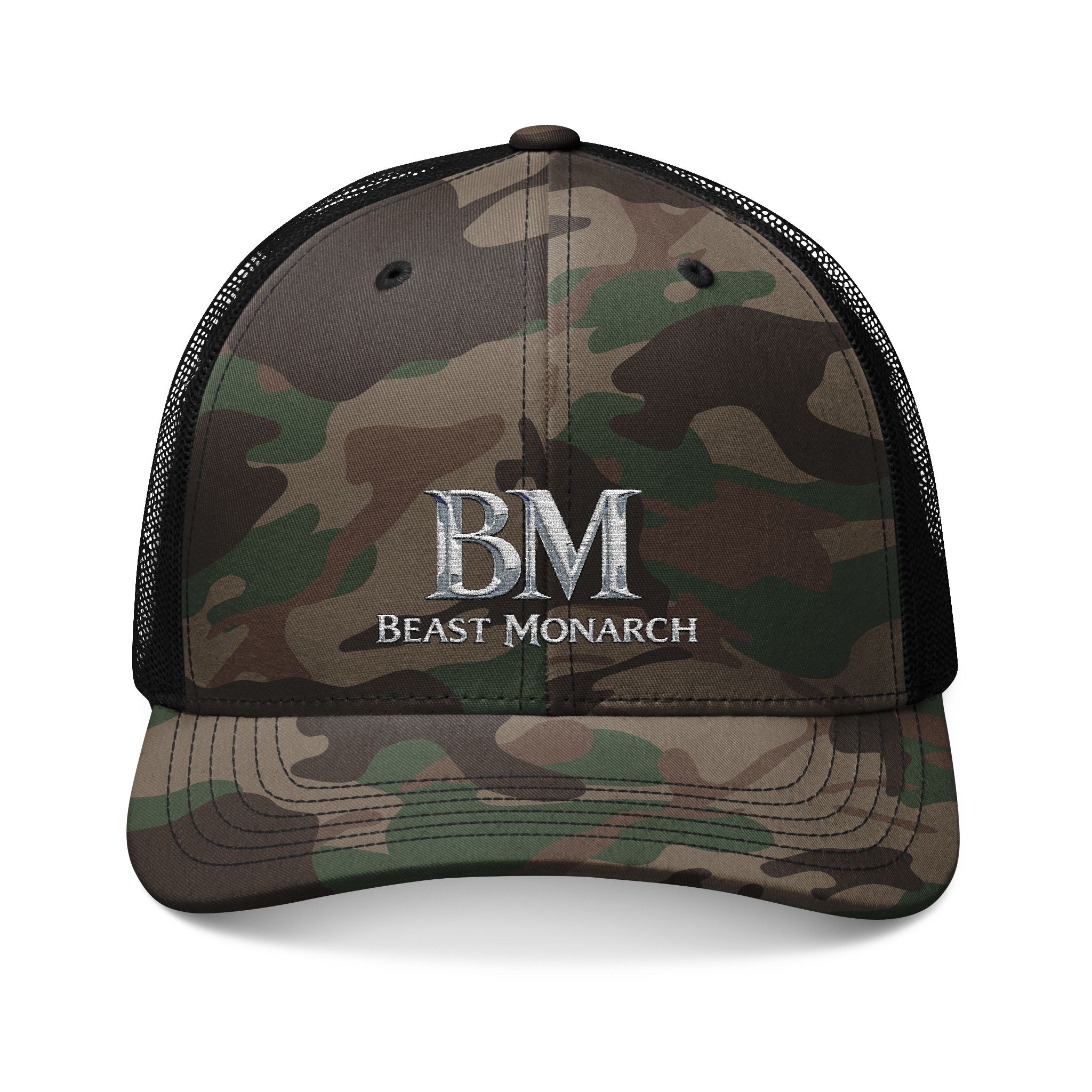 Beast Monarch Embroidered Camo Trucker Hat